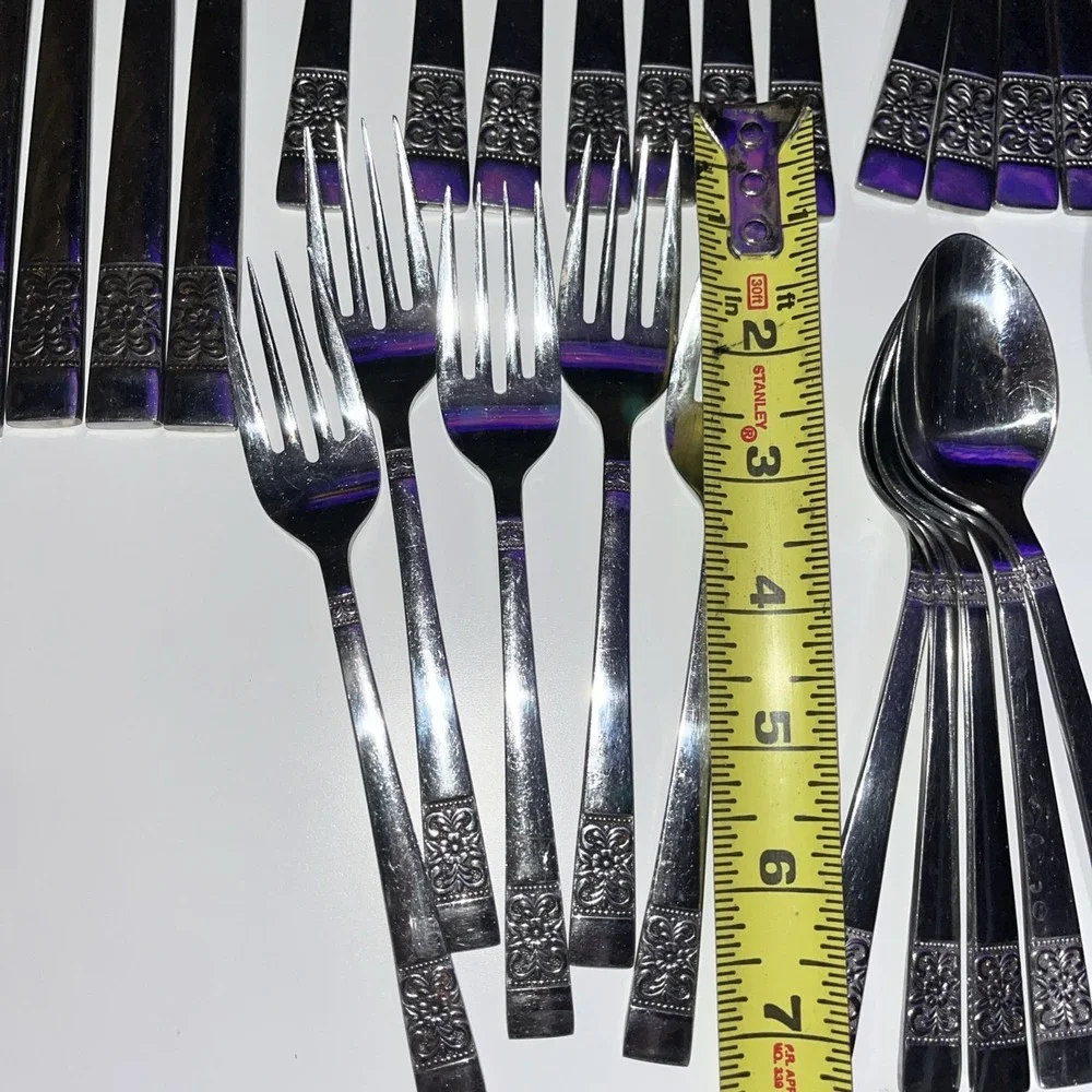 Lot of 37 Continental Silver CSS29 Stainless Flatware Floral‎ Black Accent